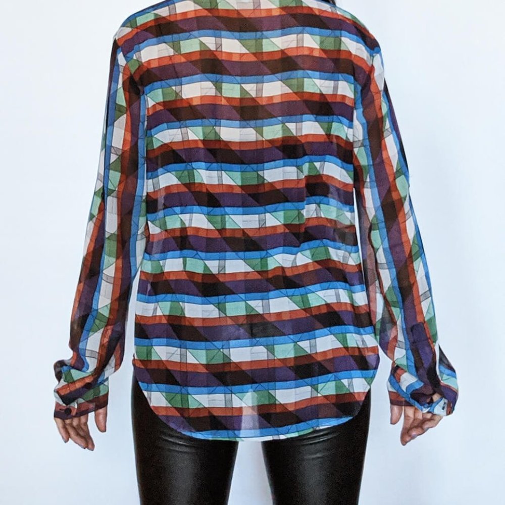 Rachel Roy Sheer Retro, Five-Block Pattern Top - image 3